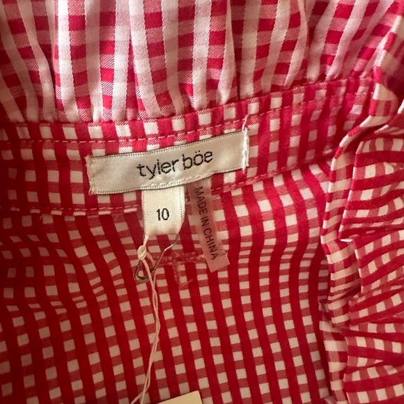 Tyler Boe Red White Gingham Cotton Button Down Ruffle Neck Sleeveless Top NWT 10 - Picture 12 of 16